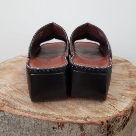 Naturalizer Tempi Black Leather Platform Wedge Sandals Sz 6M Like New - Picture 10 of 15